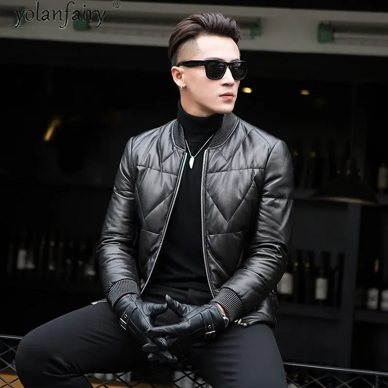 

Genuine Leather Jacket Man Short Sheepskin Coat Warm Men's Down Jacket Autumn Winter Jackets for Men 2020 Casacos Homens Pph1524