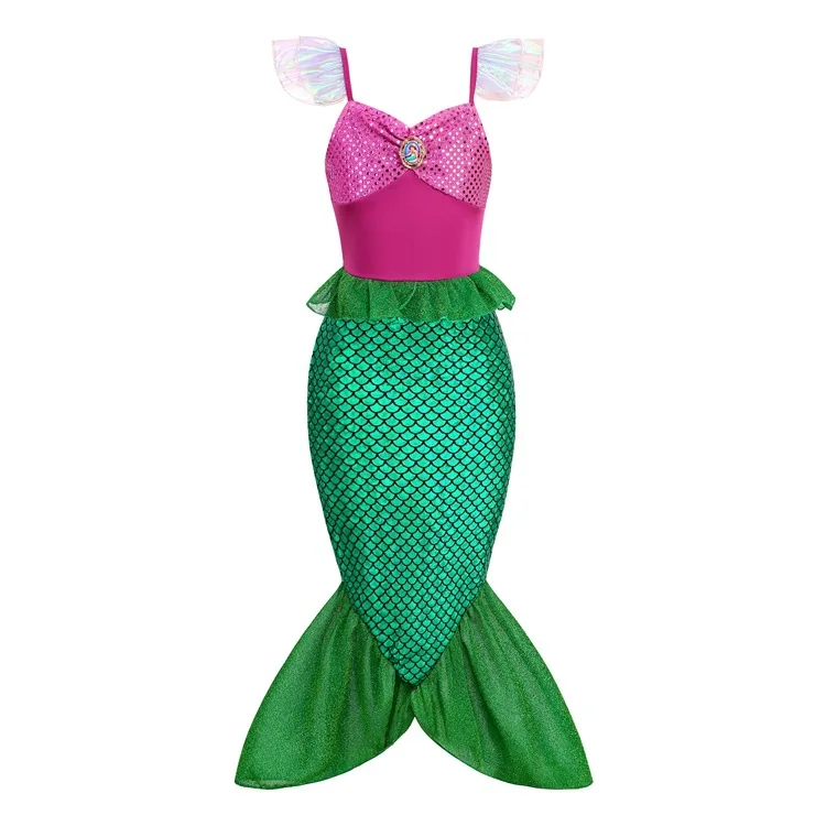 

Girl Baby Mermaid Costumes Cosplay Fish Scale Printed Flying Sleeve Princess Dress Fishtail Long Dress Birthday Gift for Girl