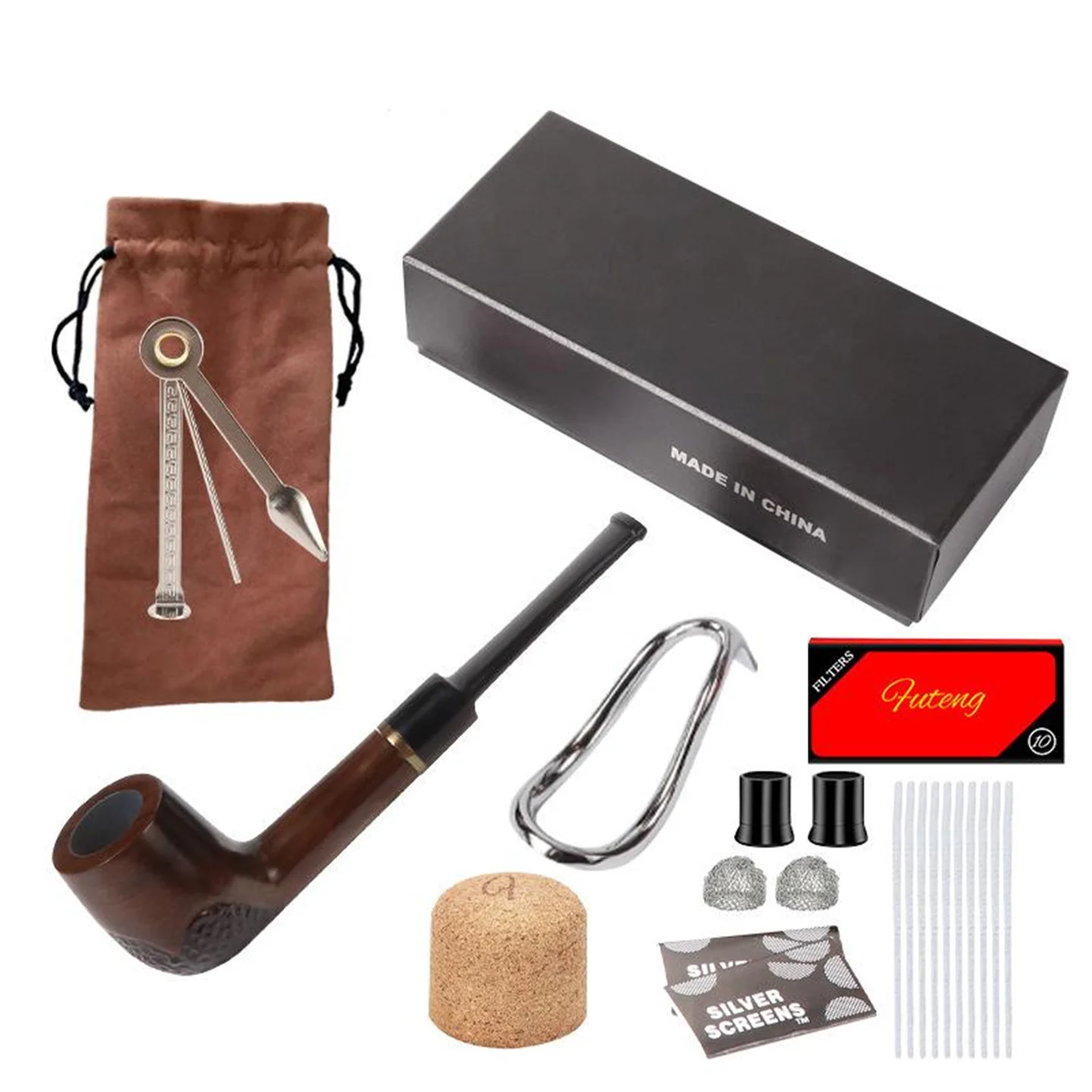 Juego de cachorros de madera de ébano, caja de regalo para hombre, cuchillo para tabaco, elemento filtrante, accesorios para marco de tuberías