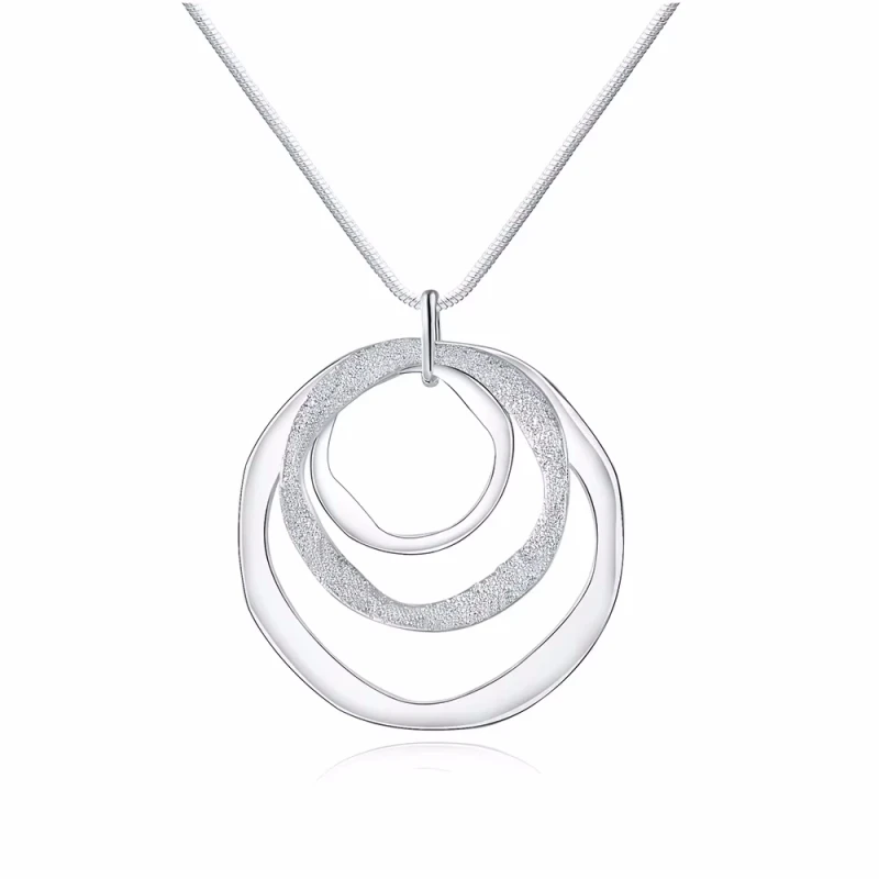 925 Sterling Silver 16-30 Inches Three Circle Pendant Chain Frosted Necklace For Women Fashion Wedding Party Charm Jewelry