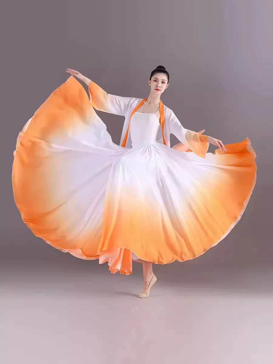 Elegante Gradiënt Balletrok Vrouwen Chiffon Zwierige Lange Danskleding 360-720 Graden Klassiek Danskostuum Flamenco Maxi Rok