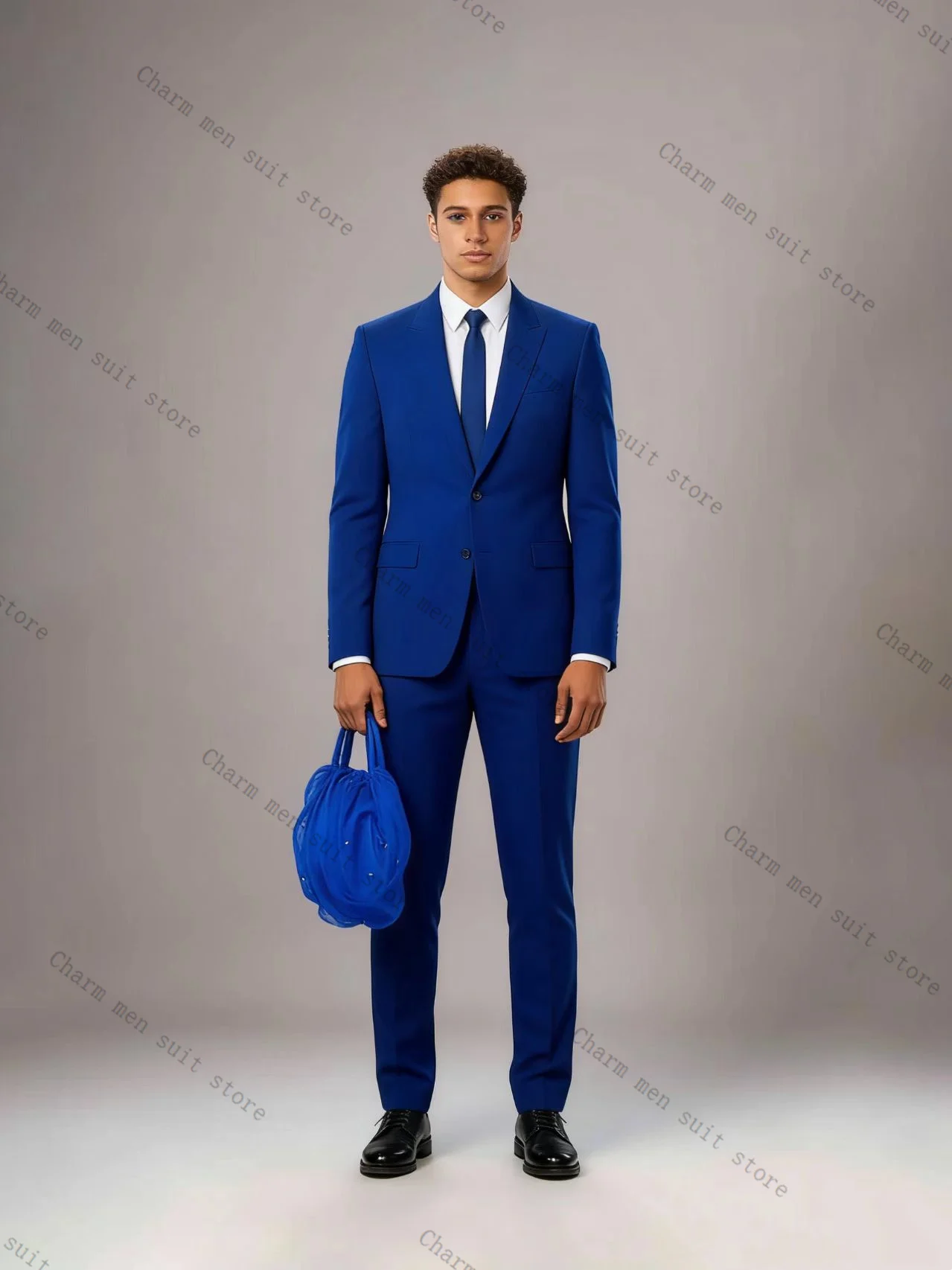 

Blue Men Suits Set 2 Pcs Cotton Blazer+Pants Trousers Spring Autumn Wedding Tuxedo Formal Office Business Groom Jacket Coat