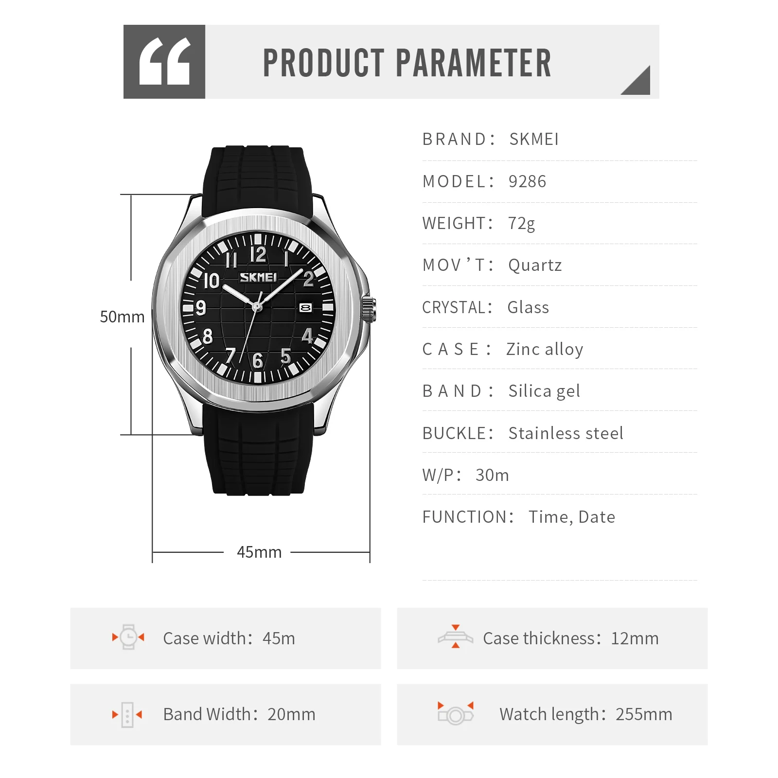 SKMEI シンプルな日本製クォーツムーブメント腕時計 メンズ カジュアル 防水 日付表示 スポーツウォッチ 男性用時計 メンズ腕時計 (男性用時計)