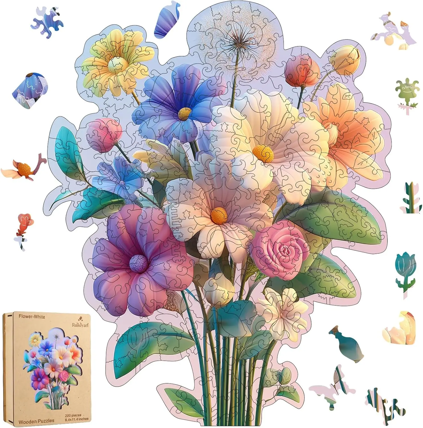 

Colorful Flower Bouquet 500 Pieces Wooden Jigsaw Puzzles for Adults Unique Irregular Shape Fun Challenging Puzzles for Kids and