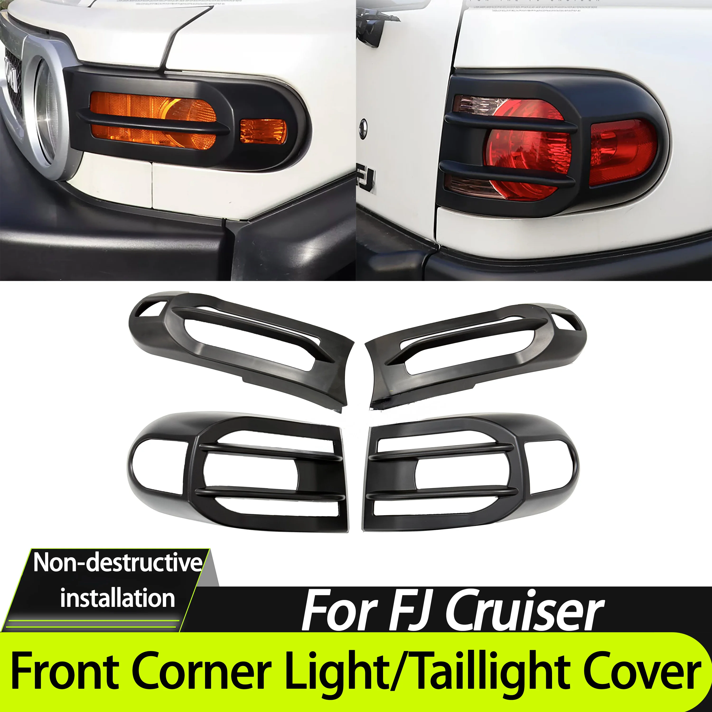 For Toyota FJ Cruiser Full Series Front And Rear Turn Signal Lights Adhesive-Type Black Protective Lamp Covers