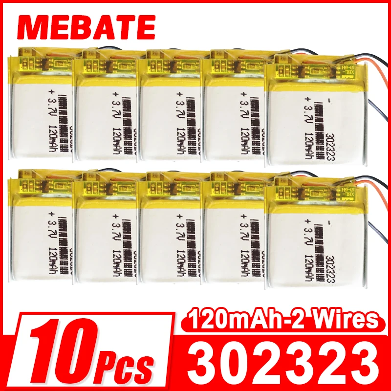 10pcs 302323 3.7V 120mAh Lipo Rechargeable Battery for Bluetooth earphones, audio system voice recorder