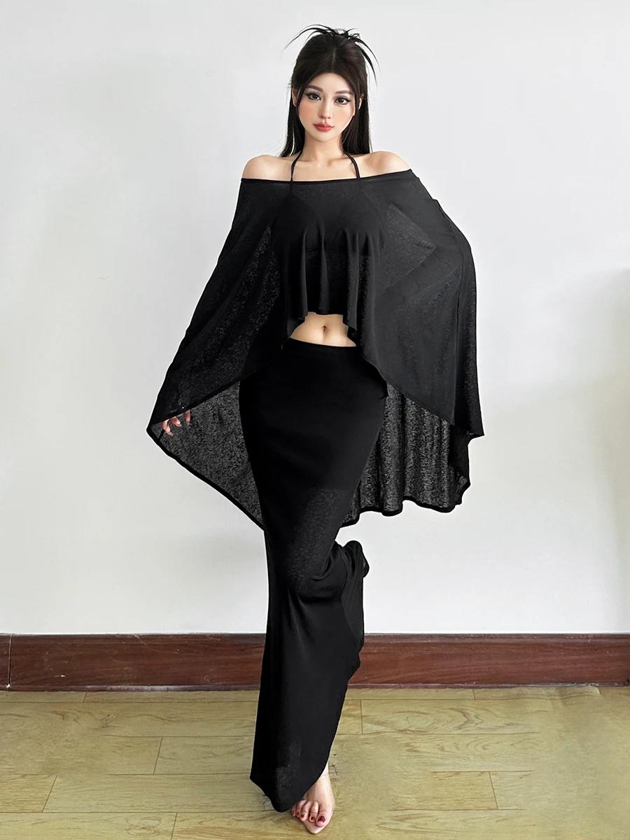 Weird Puss Ensemble Faion pour femme Taille haute Slim Fit Gilet Ne Hanging oulder Baring Top et jupe Tee Piece Automne Casual...