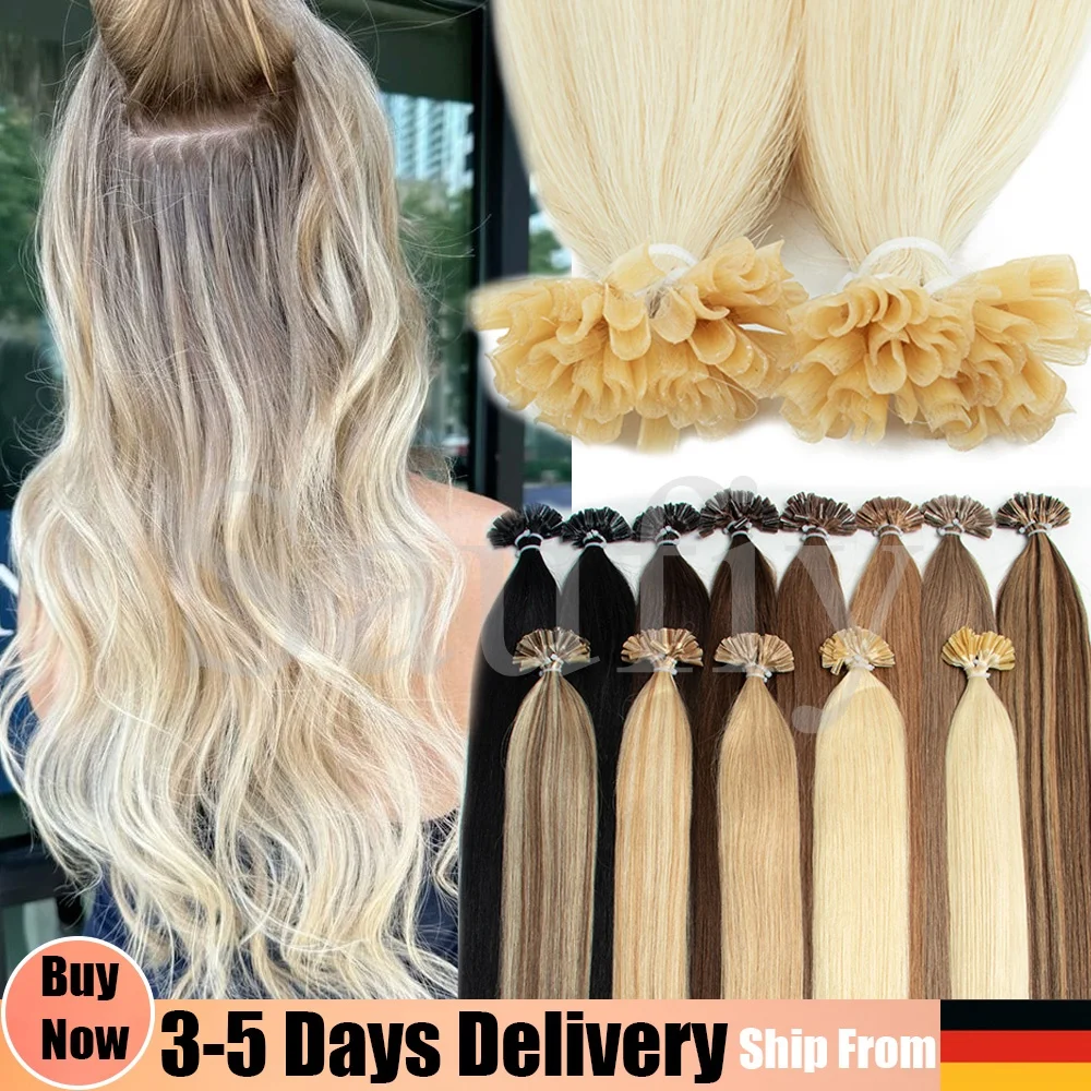 Blonde U-Tip Haarverlängerungen Echthaar Glatt Kapseln Nagelkeratin Haarverlängerungen Hot Fusion Echthaar Extensions 30g