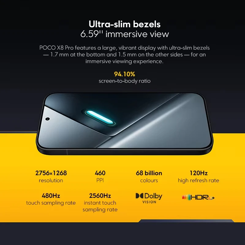 Image 5: Version globale du smartphone POCO X8 Pro, processeur Dimensity 8500-Ultra, batterie 6500 mAh, écran AMOLED 6,59 pouces 1,5K 120 Hz, 50 MP