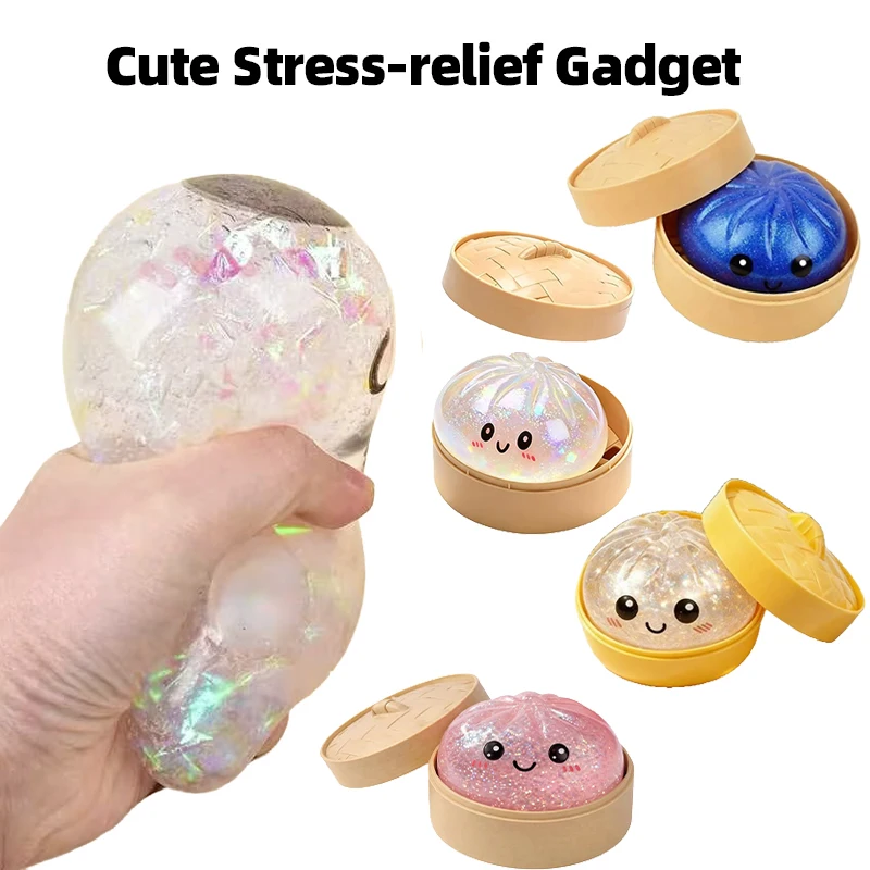 Giant Realistic Dumpling Squishy Squeeze Toy With Bamboo Steamer Soft TPR Sim Food Stress Relief Fidget Vent Toy