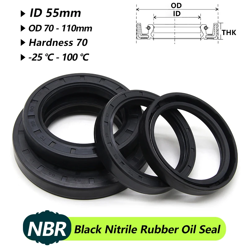 ID 55mm NBR Oil Seal TC-55*70/72/75/78/80/82/85/90/95/100/110*8/9/10/12mm Skeleton Nitrile Rubber Shaft Double Lip Oil Seal ring