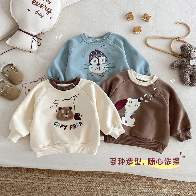 

Children's Thick Hoodie 2025 New Winter Boys' Fashion Printed Hoodie, Girls' Cute Korean Edition Winter Clothing