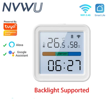 Tuya-温度および湿度センサー,スマートライフ,バックライト,ハイメーター,体温計,Alexa,GoogleHomeアシスタントと互換性があります