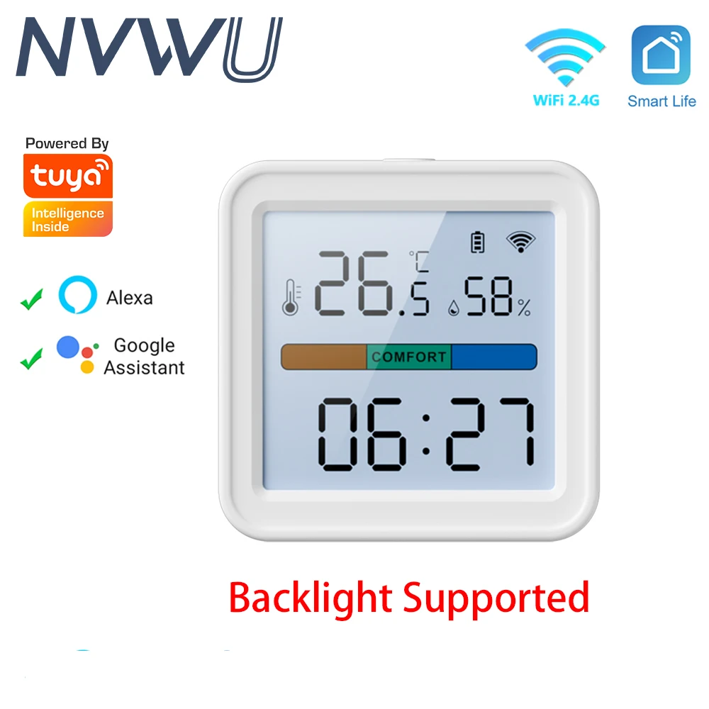 Tuya Nowy czujnik temperatury i wilgotności WiFi Inteligentne życie Podświetlenie Higrometr Termometr Czujnik Obsługa Alexa Google Home Assistant