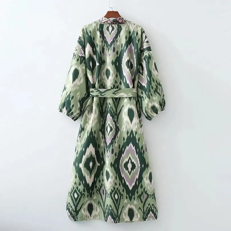 Jesienna damska sukienka Kimono z modne kwiatowe nadrukiem biurowa damska długie sukienki imprezowe elegancka dziewczęca strój przyczynowy Vestido