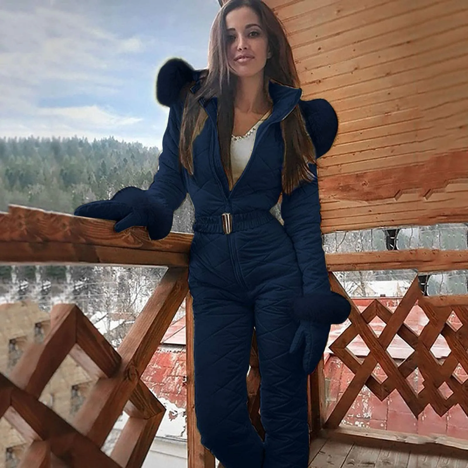 Fashion Solid Color Women Thicken Ski Wear Jacket Hoodie Outdoor Sports Zipper One-piece Leisure Ski Wear