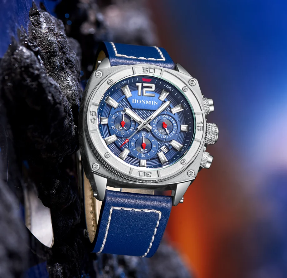 Многофункциональные деловые мужские спортивные модные наручные часы, повседневные водонепроницаемые светящиеся часы с кожаным ремешком и указателем даты для мужчин