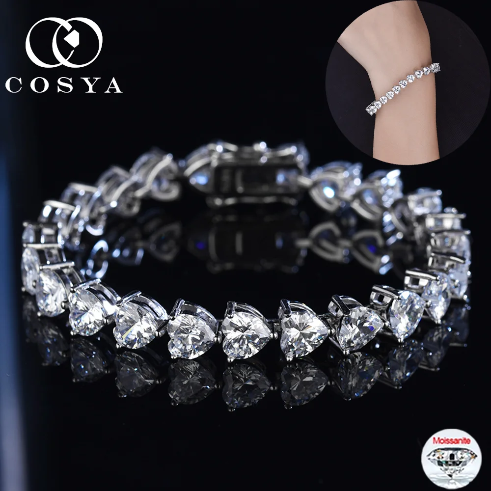 

COSYA 6*6MM Heart Cut Moissanite Bracelet For Women 100% 925 Silver D Color VVS1 Lab Diamond Bracelet Wedding Party Fine Jewelry