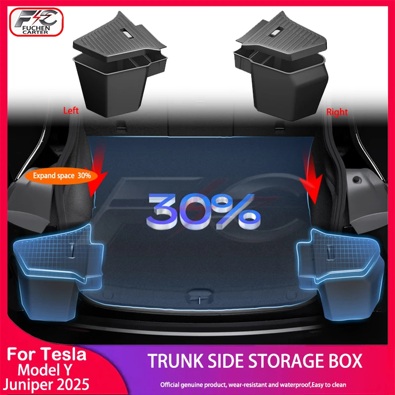 

Trunk Organizer For Tesla Model Y Juniper Launch Refresh 2025 Rear Trunk Storage Bins Side Box Organiser TPE Trim Accessories