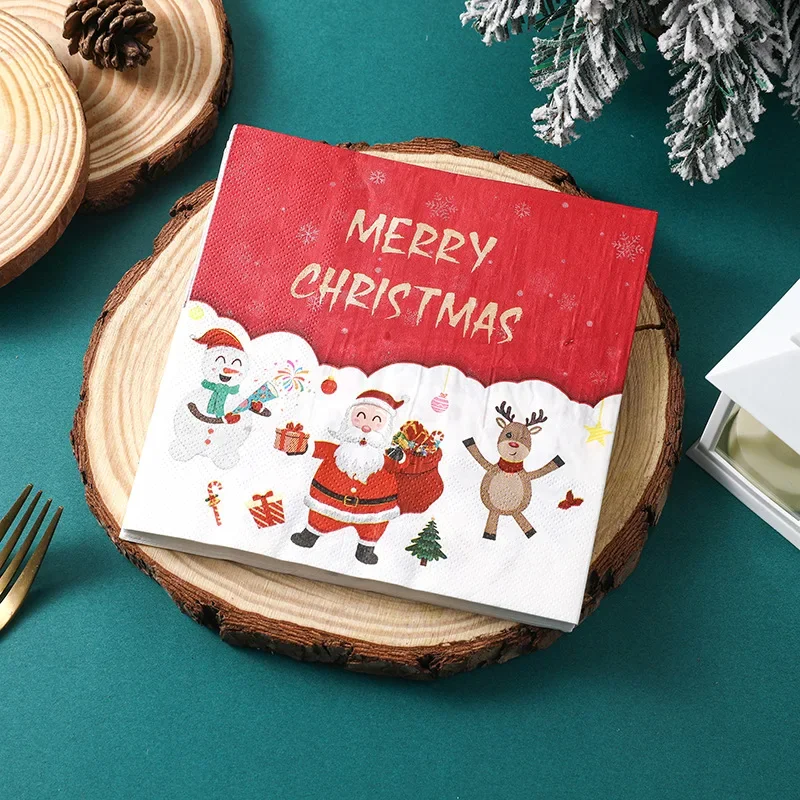 10/20pcs 33*33cm 2-Ply Christmas Party Decoration Paper Cartoon Christmas Elements Printed Napkins Red White Paper Placemats