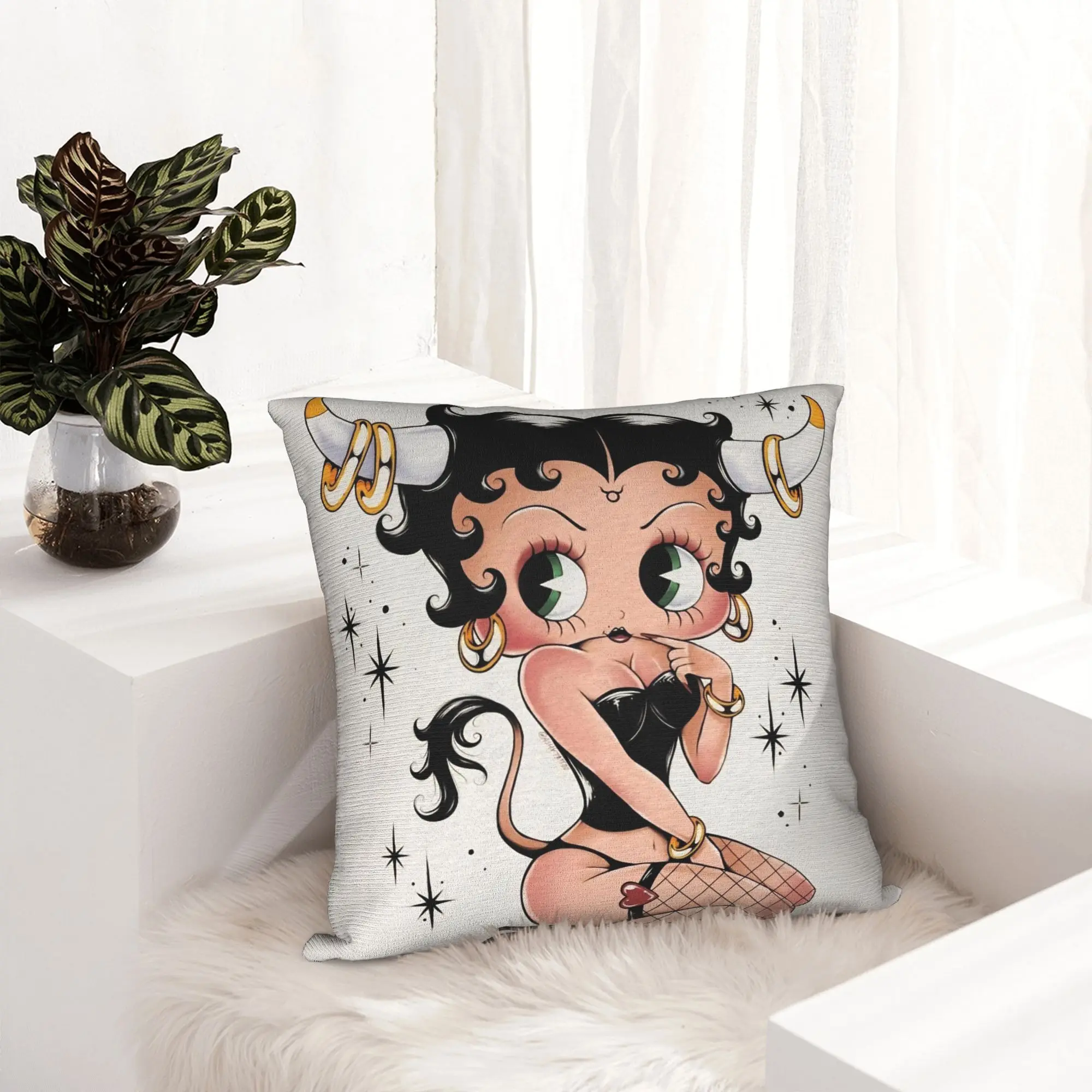 Anime B-Betty BoopS Pillowcase Soft Polyester Cushion Cover Decorations  Throw Pillow Case Cover Home Square 45X45cm
