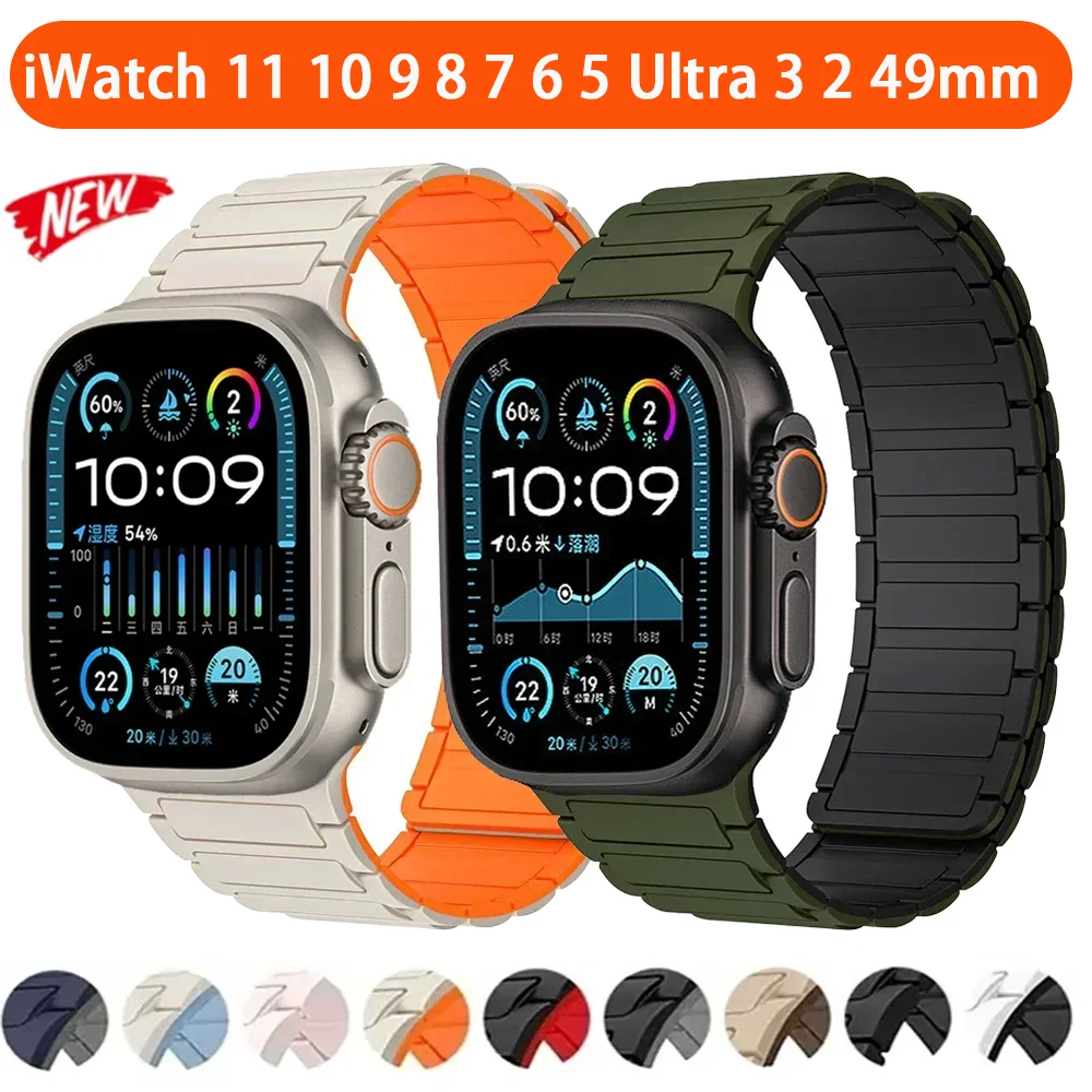 Magnetisches Silikon-Schlaufenarmband für Apple Watch Ultra 3 2 Band 49mm 11 10 9 8 7 46mm 42mm 45/41mm Armband iWatch 6 5 4 SE 40/44mm