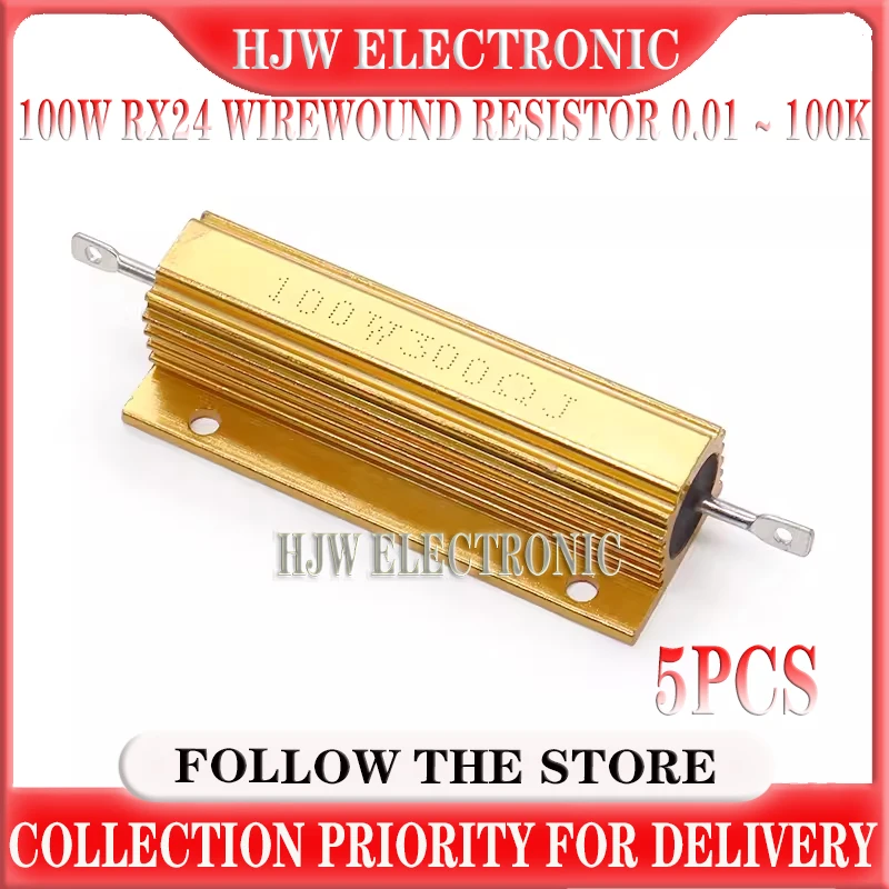 5PCS 100W RX24 Aluminum Power Metal Shell Case Wirewound Resistor 0.01 ~ 100K 0.1 0.5 1 2 4 6 8 10 20 100 150 200 300 500 1K ohm