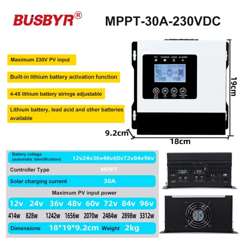 150VDC 230VDC MPPT Solar Laadregelaar 30-120A Auto 12 V/24 V/36 V/48/60/72/84/96 V Voor Lood-zuur Lithium Batterij LCD Display