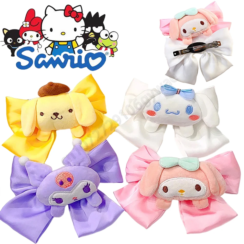 MINISO Cartoon Hair Accessories Sanrio Kuromi Bow Hair Clip Cute Cinnamoroll My Melody Hair Accessories Fashion Hairpin Gifts