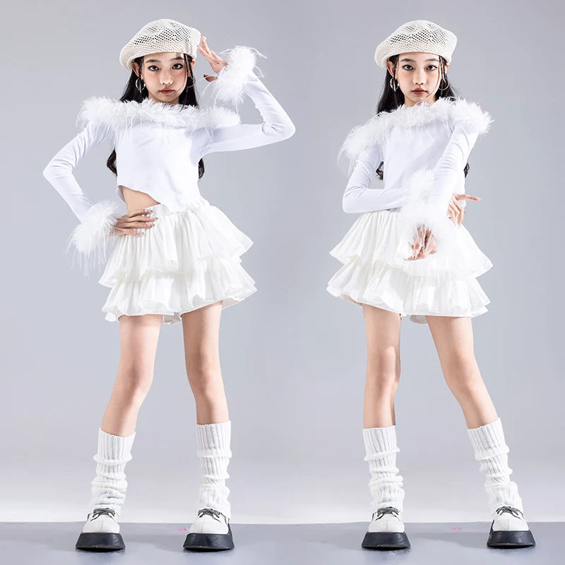 Conjuntos de Hip Hop para niños, Top corto, pantalones Cargo de baile callejero, faldas blancas, ropa de calle para niñas, disfraces de Jazz para niños, conjuntos de ropa k-pop