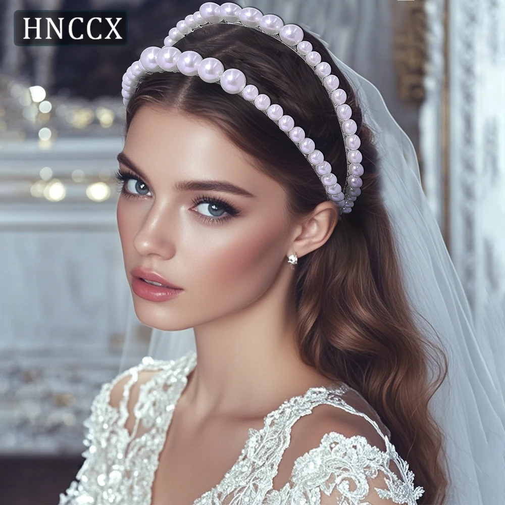 HNCCX Fashion White Faux Pearl Bride Headwear Wedding Hair Hoop Women Headband Girls Hair Accessories For Banquet Party CP659