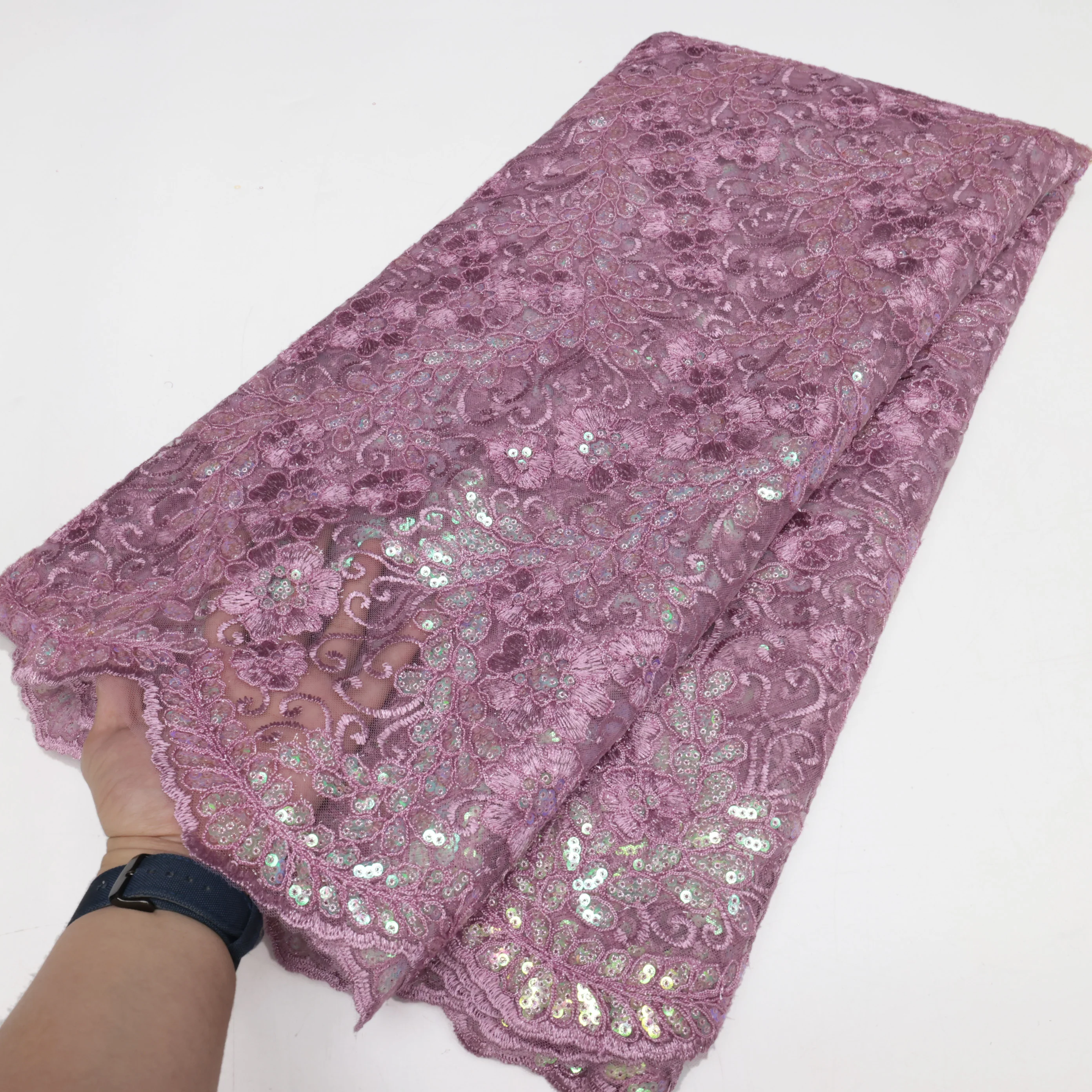 Luxury African Guipure Cord Lace Fabric 2026 Nigerian French Water Soluble Sequins Lace Fabric For Wedding Party Dress image 3