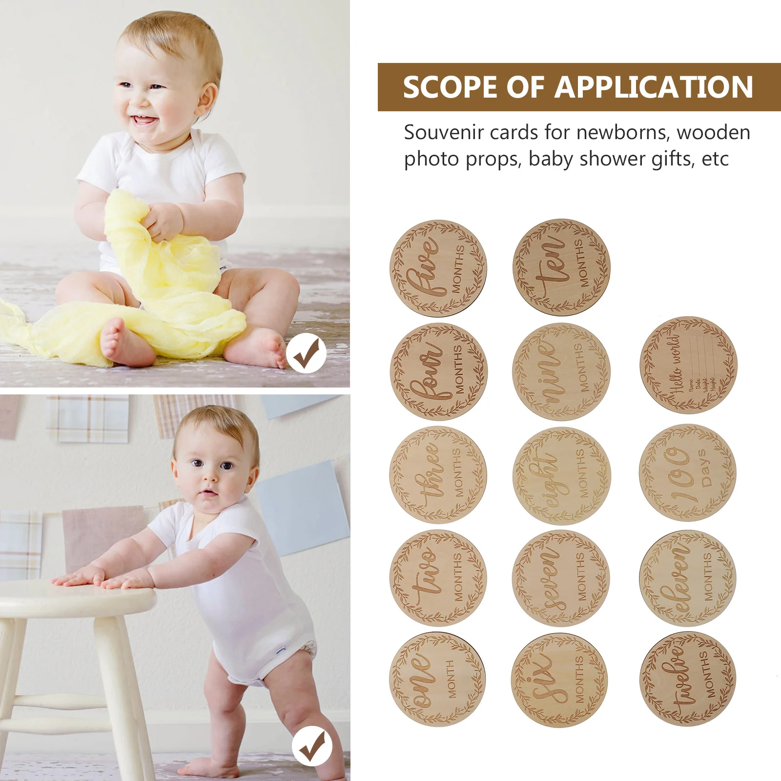 12 قطعة بطاقات معلم الطفل الخشبي النمو الشهري التذكارية التصوير الدعائم عيد ميلاد الرضع تسجيل الهدايا التذكارية