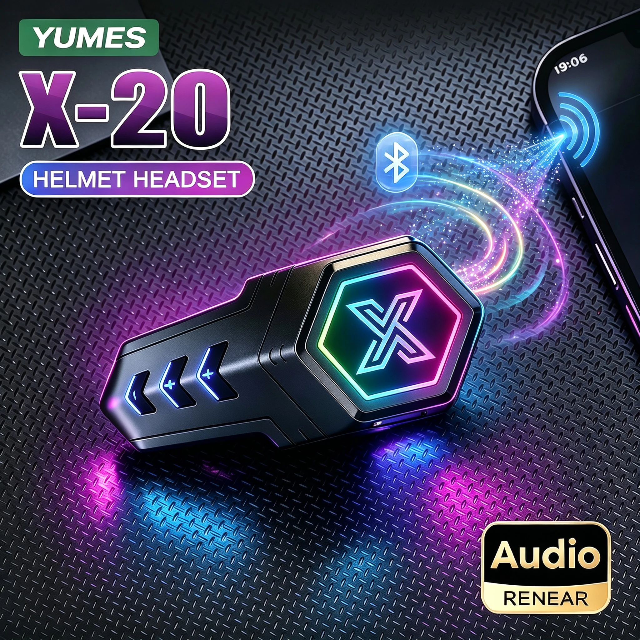 X20 Motorradhelm Bluetooth-Headset, Bluetooth 5.3 Stereo-Sound, RGB-LED-Licht, IPX6 wasserdicht und staubdicht für Motorräder