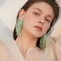 New Arrivals Romantic Green Artificial Crystal Tassel Oversize Earrings For Women Handmade Beads Jewelry Wholesale Sweet