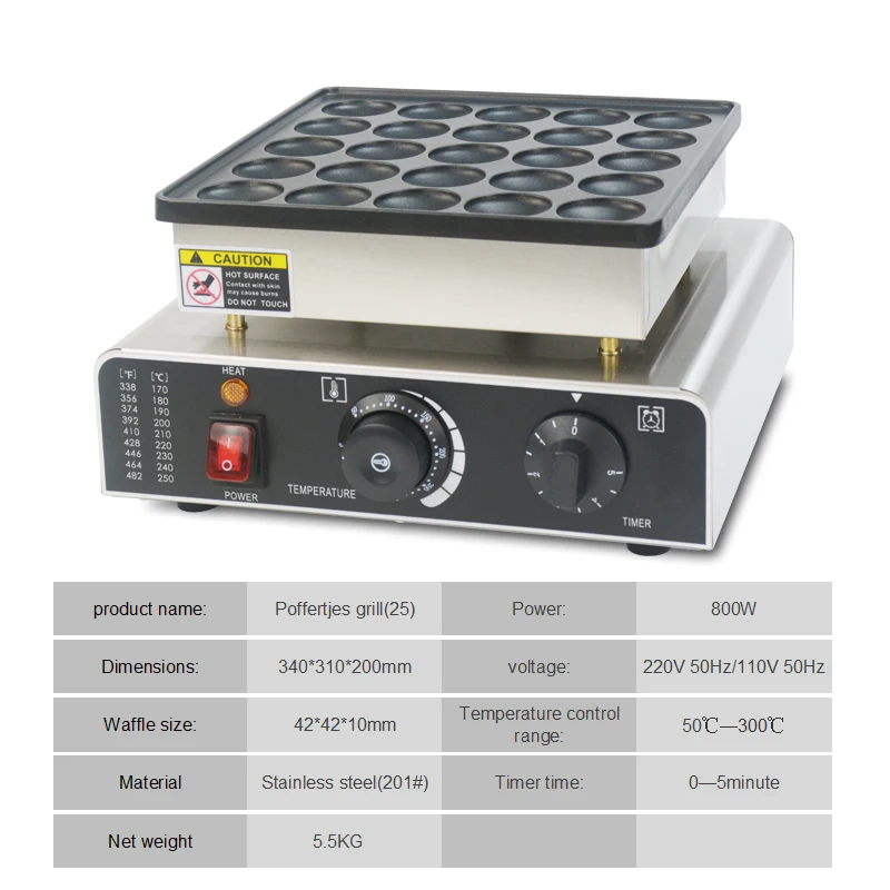 آلة فطائر صغيرة من الفولاذ المقاوم للصدأ ، آلة صنع غير لاصقة للحفلات ، Poffertjes ، تجارية ، عالية الجودة ، 25 حفرة
