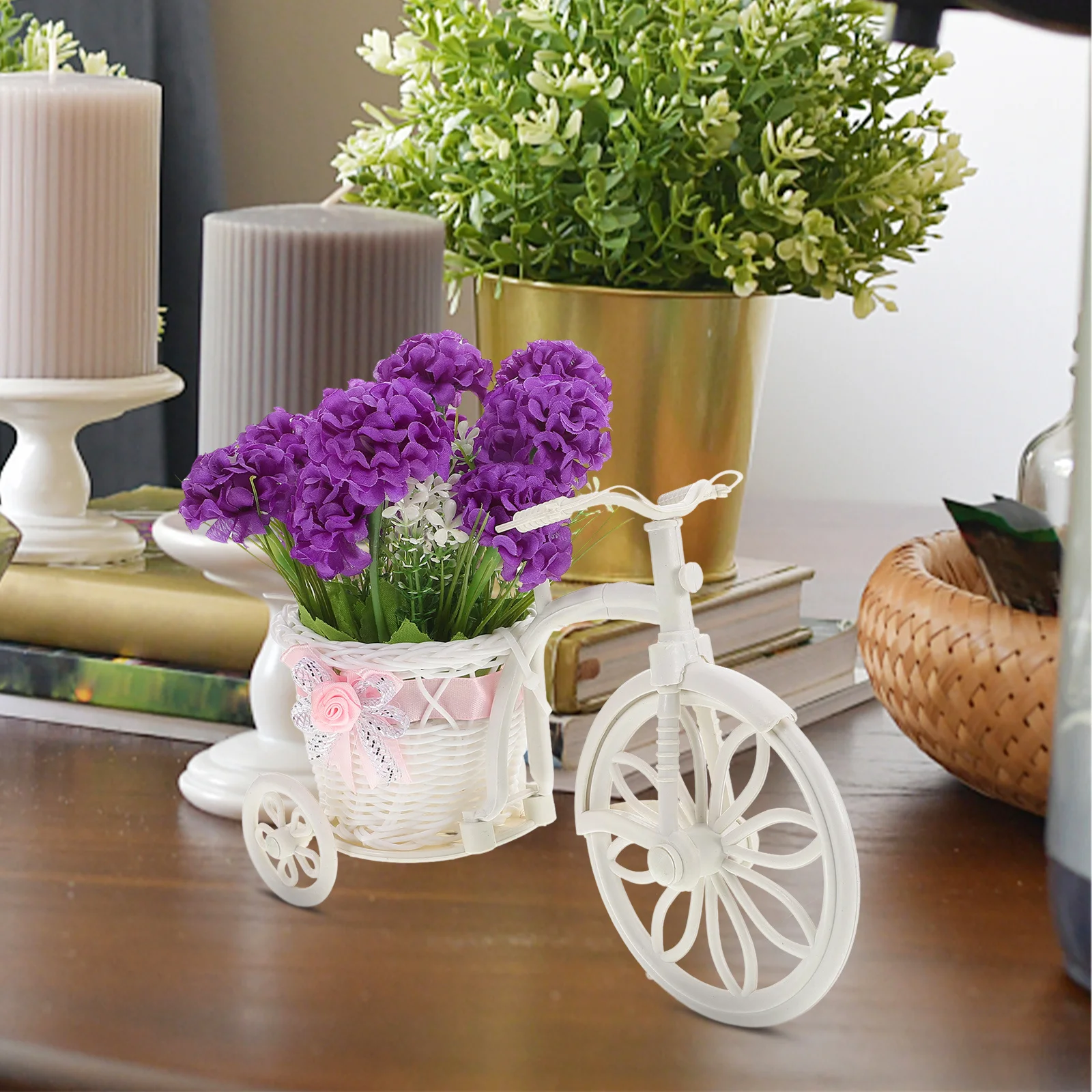 

Artificial Flower Ball Faux Hydrangea Flower Ornament Tricycle Bicycle Basket Centerpiece Home Office Wedding Decor