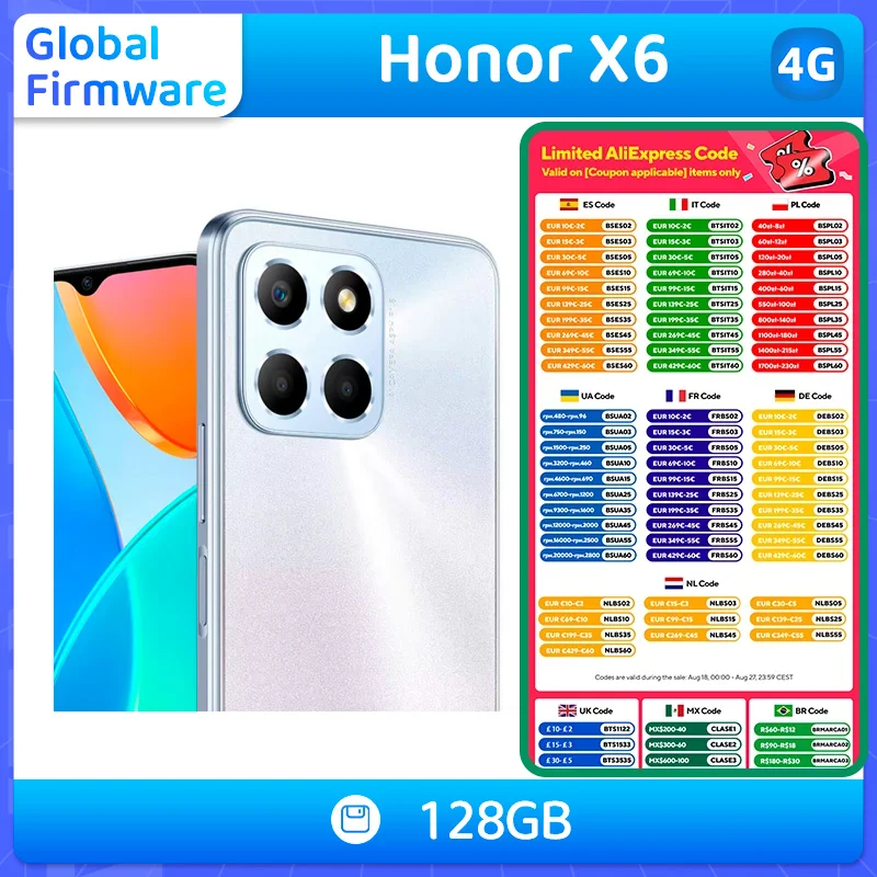 Смартфон Honor X6 4g, процессор Helio G25, ЖК-экран, 6,5 дюйма, 50-мегапиксельная камера, аккумулятор 5000 мАч, Android-используемый телефон