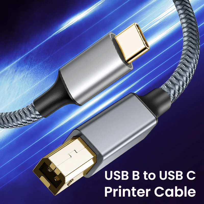 USB B to USB C Type C Printer Cable Nylon USB B to C Printer Cord for MacBook Pro/Air USB C MIDI Cable