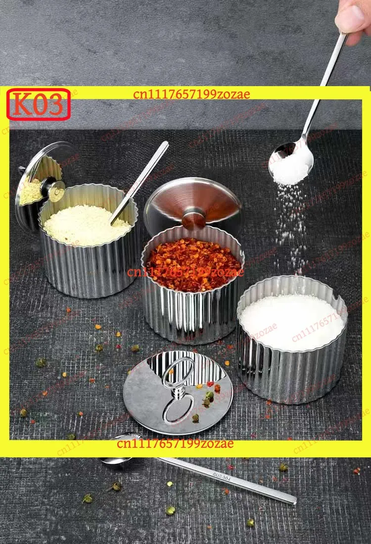 K03 Nordic Style Spice Storage Box With Spoon Kitchen Condiment Jar Seasoning Container Organizer