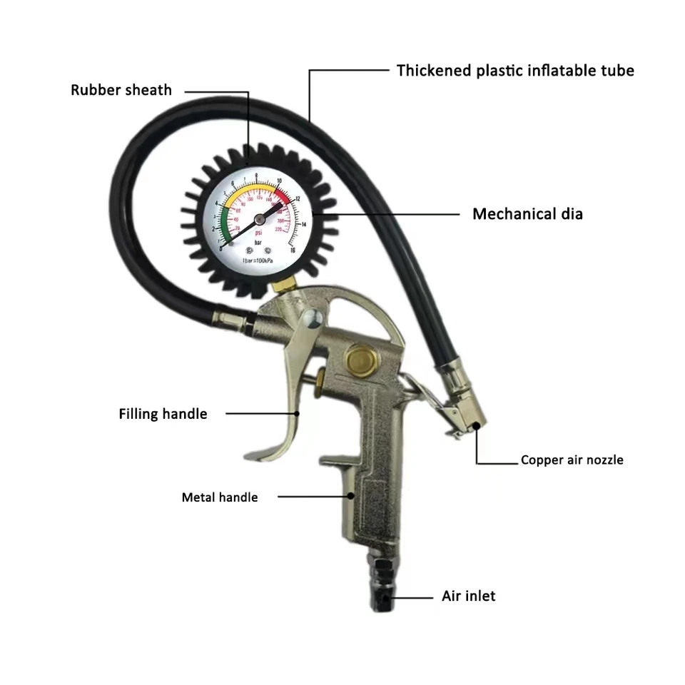 220PSI Car Multifunctional Tire Air Pressure Monitoring Gauge Tester Air Compressor Dial Meter Motorcycle Inflator Pump Tools