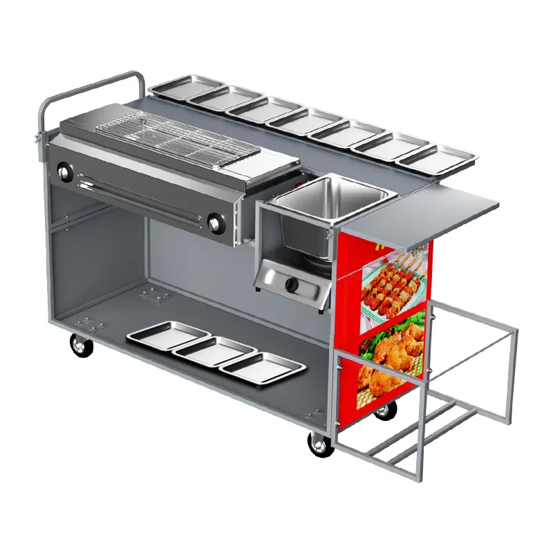 Stall BBQ truck Environmentally friendly smokeless BBQ stove with fryer Snack truck Food stall