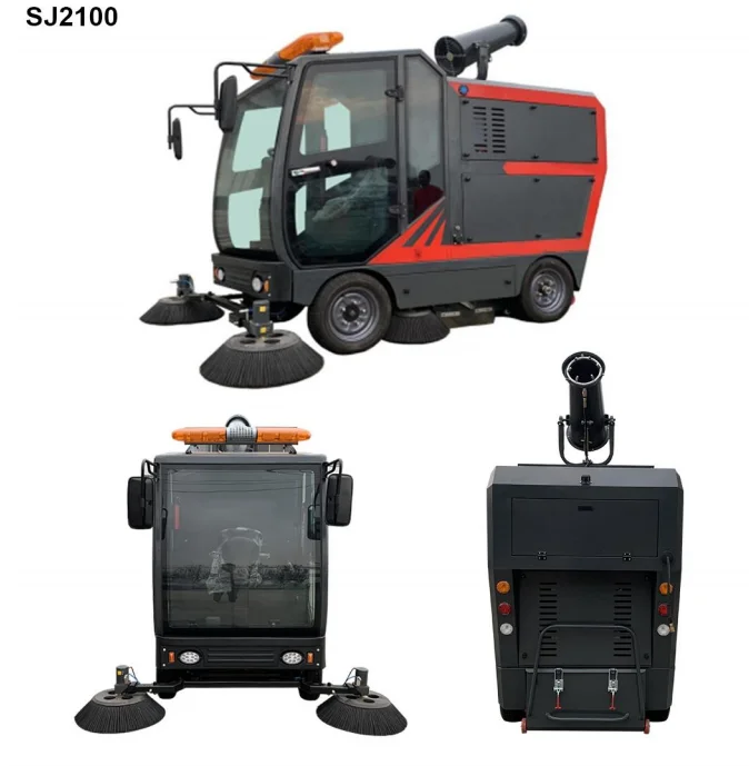 SJ2100W Double Vacuum Battery Road Sweeper Truck With Cannon and High Pressure Washing Kit