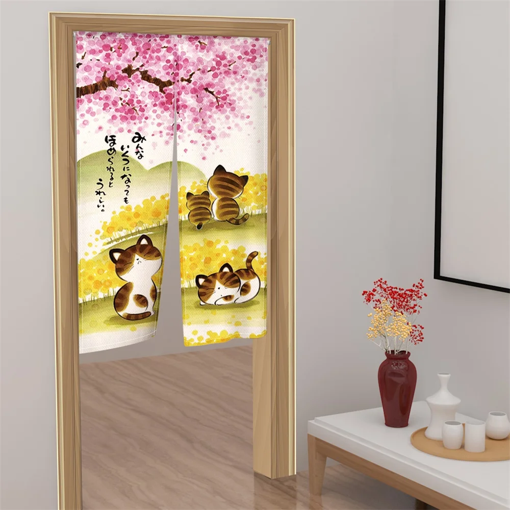 Lucky Cat Serie Print Japanese Noren Ukiyo-e Door Curtain Colorful Kitten Kitchen Bedroom Corridor Shading Entrance Half-Curtain