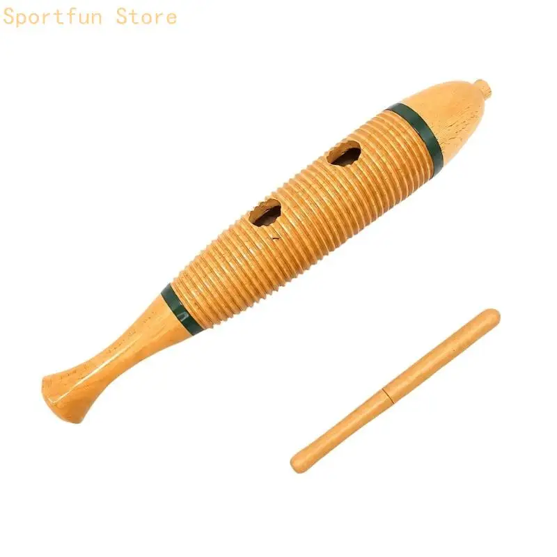 Kids Rhythm Percussion Instrument Wooden Fish Guiro with Wooden Ribbed Scraper Toy for Home and Music Class Fun X7JD