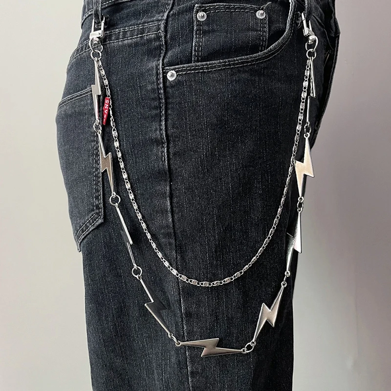 New Fashion Men's and Women's Waist Chain Punk Metal Lightning Pendant Pants Chain