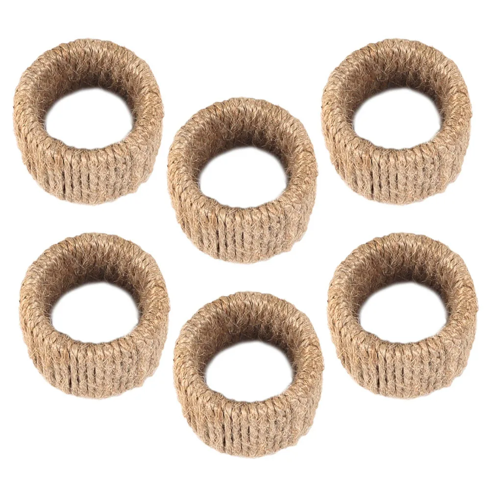 

6pcs Farmhouse Woven Hemp Rope Handmade Napkin Ring Dining Table Holder Rustic Napkin Holder Wedding Party Decor Set