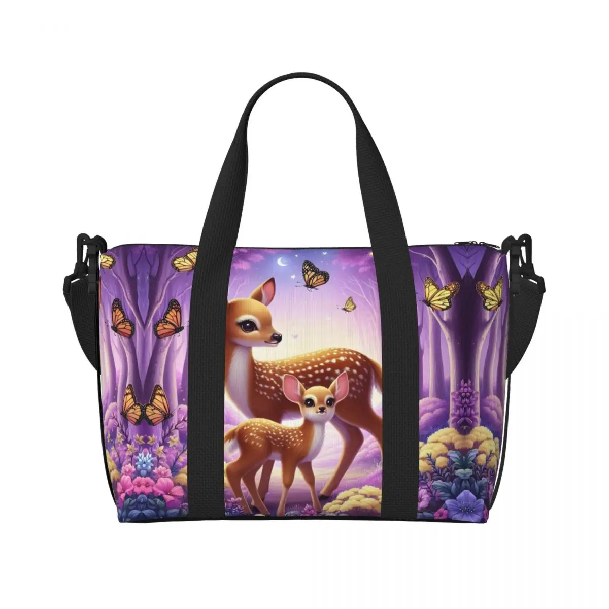 

Большая большая сумка-тоут Бэмби на заказ, женская милая сумка-шоппер с оленем, пляжная дорожная сумка для спортзала