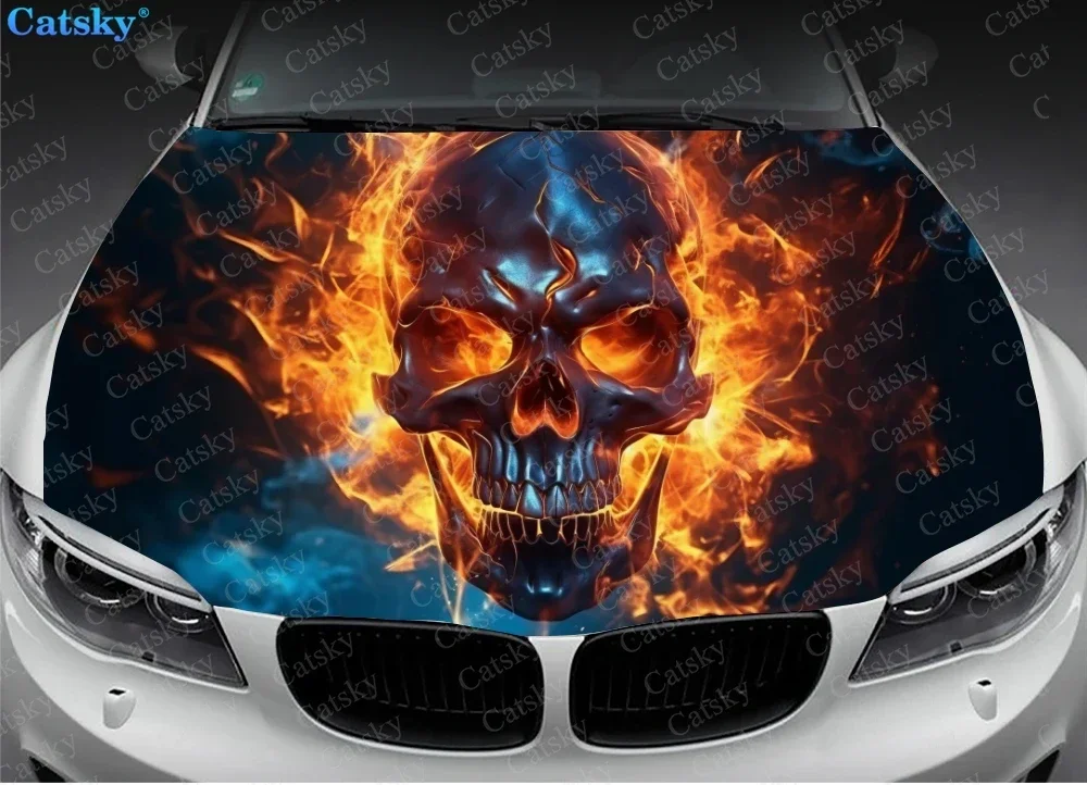 Spooky Scary Burning Skull Car Hood Decal Truck Decals Vinyl Sticker Graphic Wrap Stickers Trucks Cars Bonnet Vinyls Decoration