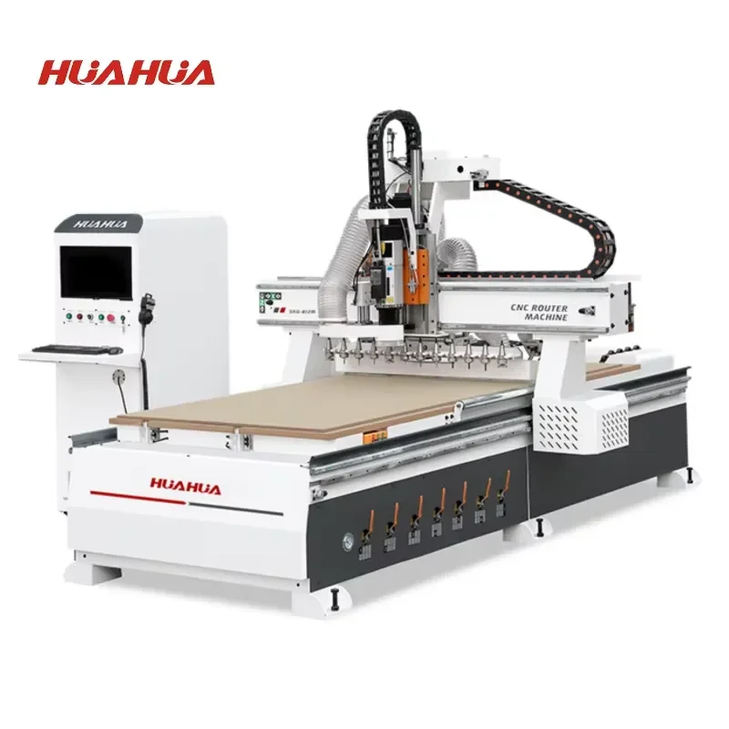2026 CE HUAHUA SKG-812M Stable Quality Cnc Router Wood Carving Machine with Linear Type Tool Magazine